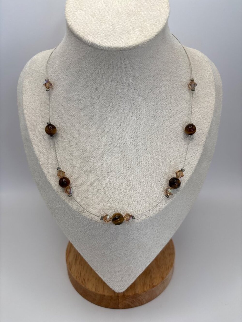 Vintage Wire Station 16" Necklace With Tigers Eye & Glass Faceted Beads